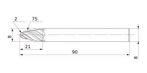 Mitsubishi Cut Diameter 8mmVQT6UR Barrel, Medium cut length, 6 flute