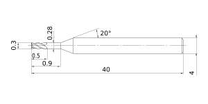 Mitsubishi Cut Diameter 0.3mmVQXL End mill, Short cut length, 4 flute, Long neck