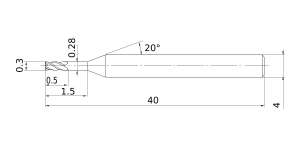 Mitsubishi Cut Diameter 0.3mmVQXL End mill, Short cut length, 4 flute, Long neck
