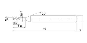 Mitsubishi Cut Diameter 0.4mmVQXL End mill, Short cut length, 4 flute, Long neck