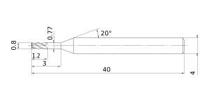 Mitsubishi Cut Diameter 0.8mmVQXL End mill, Short cut length, 4 flute, Long neck